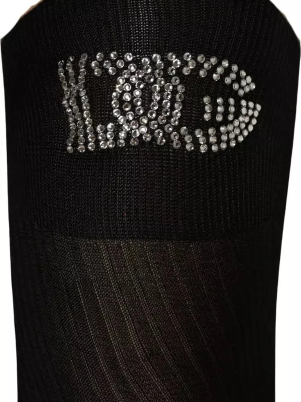 NWT! Dolce & Gabbana Black DG Logo Rhinestones Stretch Thigh High Socks Size LG